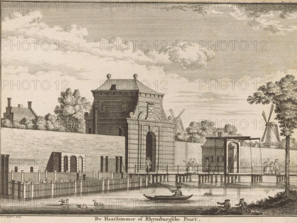 The Haarlemmer or Rhynsburg Gate, View of the Rijnsburgerpoort in Leiden, print, book illustration,