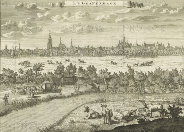 The Hague, View of The Hague, print, book illustration, seen from the south. Marked upper right: