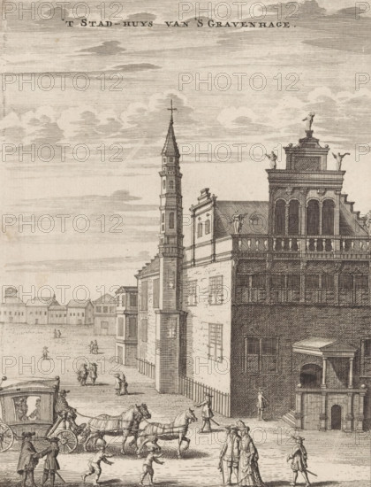 The Town Hall of The Hague, View of the Old Town Hall in The Hague, print, book illustration,