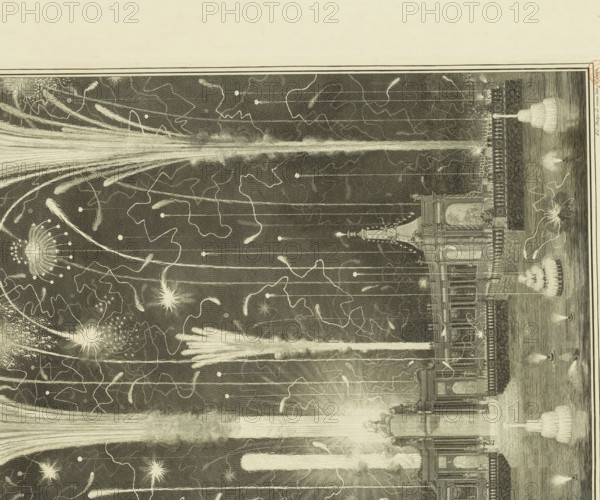 Fireworks in The Hague for the Peace of Aix-la-Chapelle, 1749, Image of the fireworks, set off in
