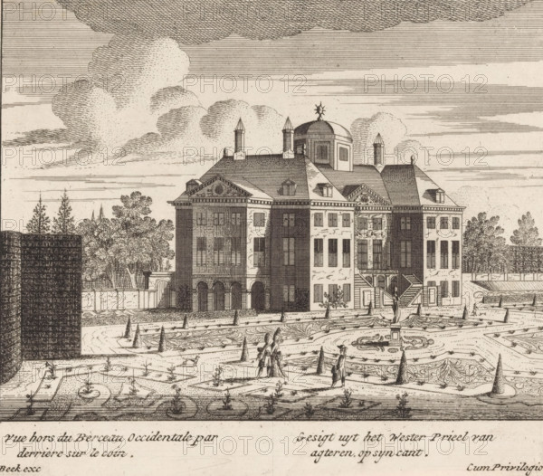 View of the side and back of Huis ten Bosch, Gesigt uyt het wester prieel van agteren, op syn cant,