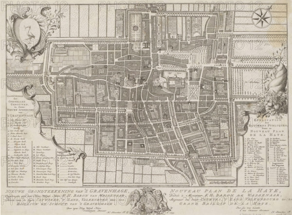New ground plan of The Hague, Nouveau plan de La Haye, Map of The Hague, area plan, print, Map with