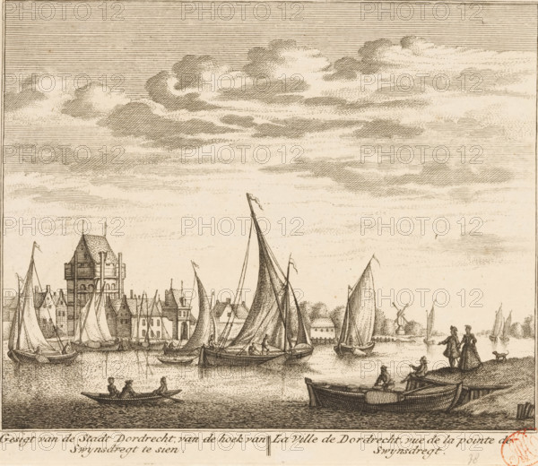 View of the city of Dordrecht, seen from the corner of Swynsdregt, La ville de Dordrecht, vue de la