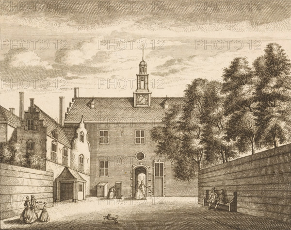 View of the St. George's Doelen in Dordrecht, Gesigt van de Doelen, Vue du Doele, print, with a