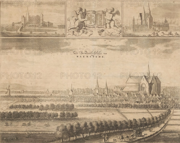 The Baenderheerlykheyt van Haemstede, View of Haamstede, print, book illustration, View of the