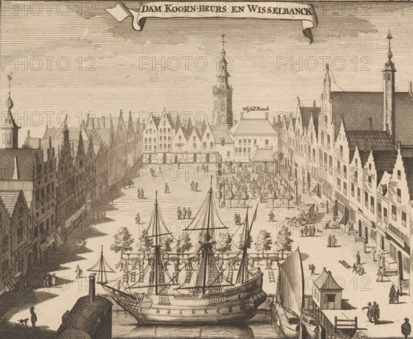 Dam Corn Exchange and Exchange Bank, View of the Dam in Middelburg, print, book illustration, View