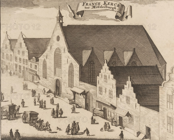 View of the Walloon Church in Middelburg, France Kerck tot Middelburg, print, book illustration,