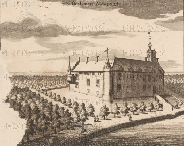 t Kasteel van Aldegonde, View of Aldegonde Castle, print, book illustration, View of Aldegonde