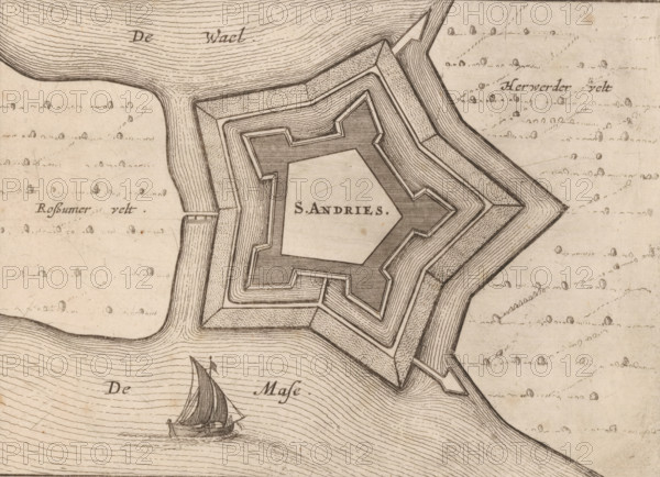 Fortress plan of Fort Sint-Andries, S. Andries, area plan, print, Fortress plan of Fort