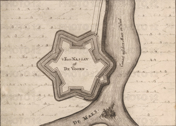 Fortress plan of Fort de Voorn, also known as Fort Nassau, 't Fort Nassau oft De Voorn, area plan,