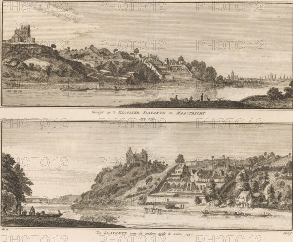 Two views of the Slavante Monastery near Maastricht, View of the Slavante Monastery and Maastricht,
