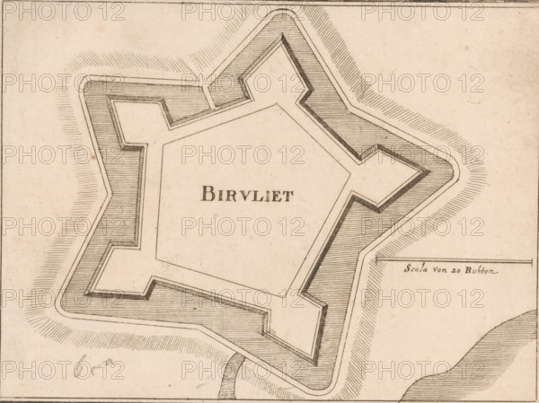 Fortress map of Biervliet, Birvliet, area plan, print, Fortress map of Biervliet. On the right a