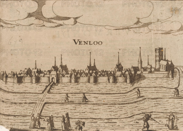 Venloo, View of Venlo, print, book illustration, View of Venlo from the southeast. The Keulsepoort,