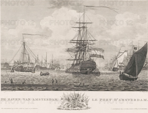 The Port of Amsterdam, Le port d'Amsterdam, View of the Port of Amsterdam, print, View of the Port
