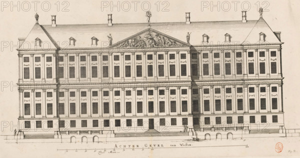 Rear facade (west side) of the City Hall on the Dam, Rear Facade to the West, print, book