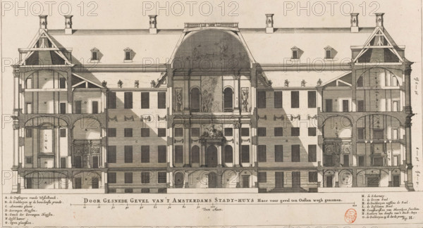 Cross-sectioned Facade of the Amsterdam City Hall. Its front facade to the east removed,