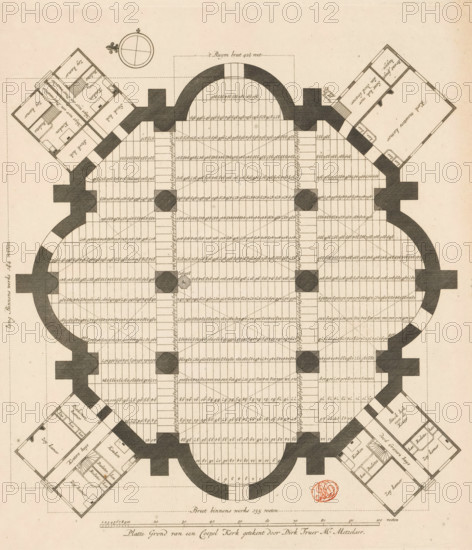 Floor plan of a domed church on the Botermarkt in Amsterdam, Floor Plan of a Dome Church drawn by