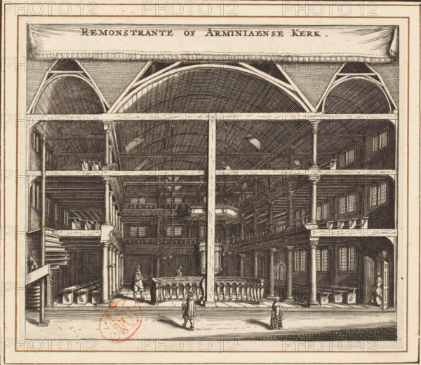 Interior of the Remonstrant (Arminian) Church in Amsterdam, Remonstrant or Arminian Church, print,
