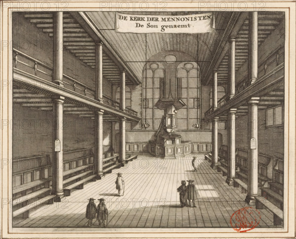 Interior of the Mennonite Church De Zon in Amsterdam, The Mennonite Church named De Son, print,