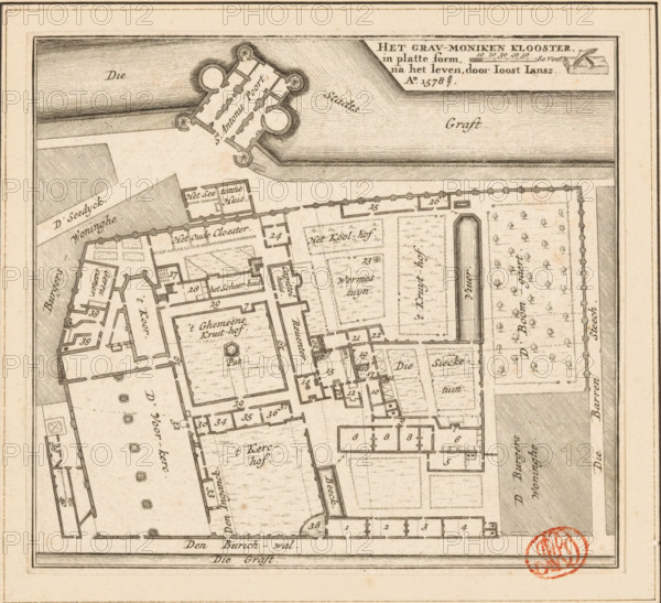 The Grau-moniken Monastery, in plan form, Plan of the Franciscan Monastery in Amsterdam, 1578,