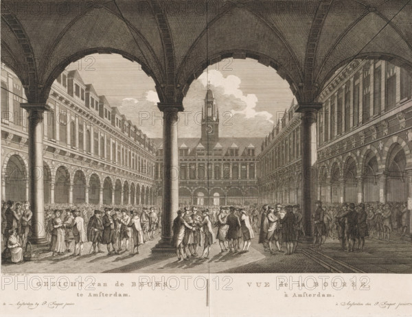 View of the Stock Exchange, in Amsterdam, Vue de la Bourse, à Amsterdam, View of the courtyard of