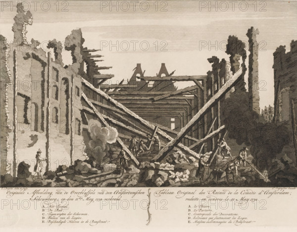 Original Image of the Remains of the Amsterdam Theatre, burned on May 11, 1772, Original Tableau of