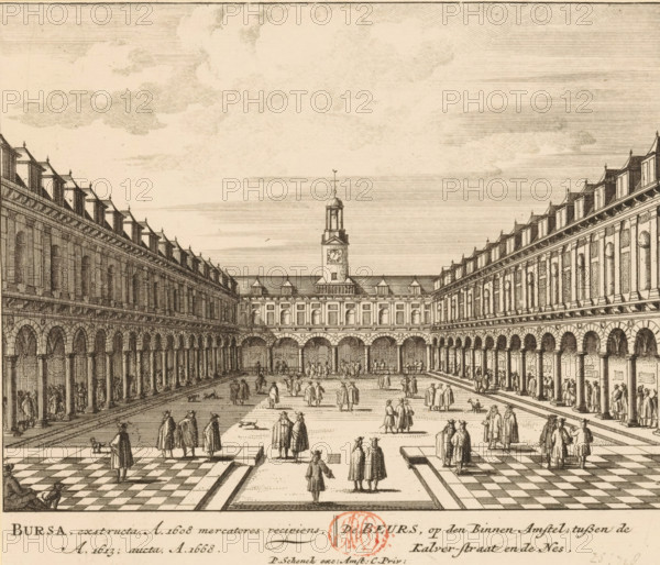 View of the courtyard of the Exchange of Hendrik de Keyser in Amsterdam, Bursa, extructa, A. 1608