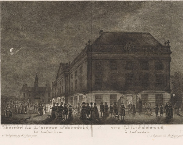 View of the New Theatre, in Amsterdam, Vue de la Comedié, à Amsterdam, View of the theatre on