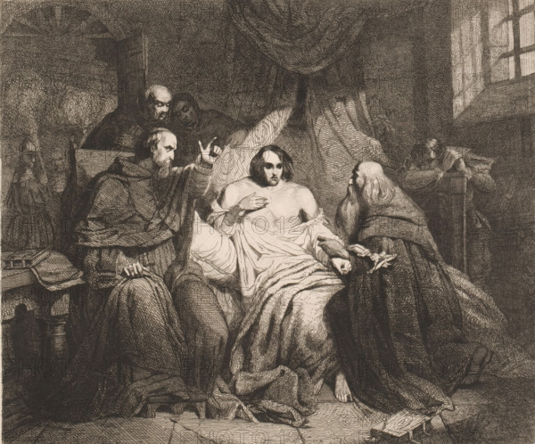 Interrogation of Don Carlos by the Grand Inquisitor Torquemada, print, printmaker: attributed to
