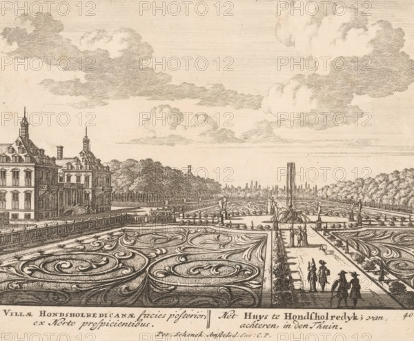 Villae Hondsholredicanae facies posterior, ex horto prospicientibus, Het huys te Hondsholredyk, van