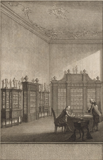 Cabinet of Bernhard Siegfried Albinus, print, In the cabinet of Bernhard Siegfried Albinus in