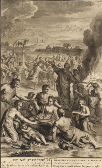 Dance around the Golden Calf, print, book illustration, The idolatry of Israel with the dance