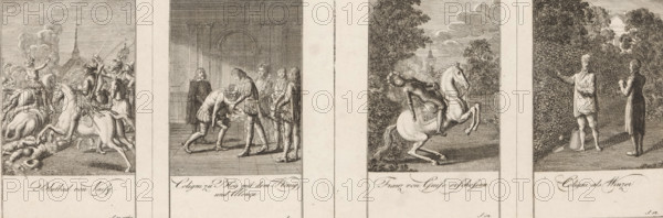 Four depictions from the history of the St. Bartholomew's Day Massacre, print, The prints are