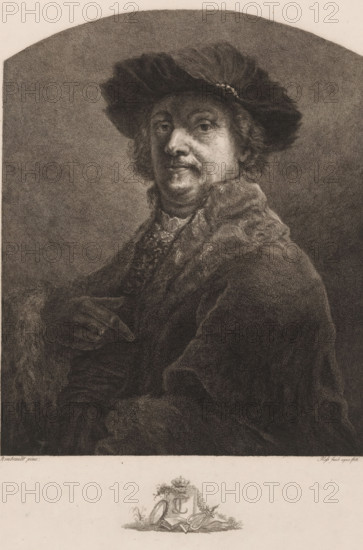 Portrait of Rembrandt van Rijn, print, printmaker: Carl Ernst Christoph Hess, after painting by