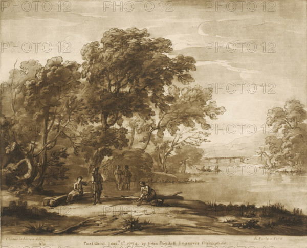 Forest landscape with figures crossing a river, Prints after drawings by Claude Lorrain, Liber