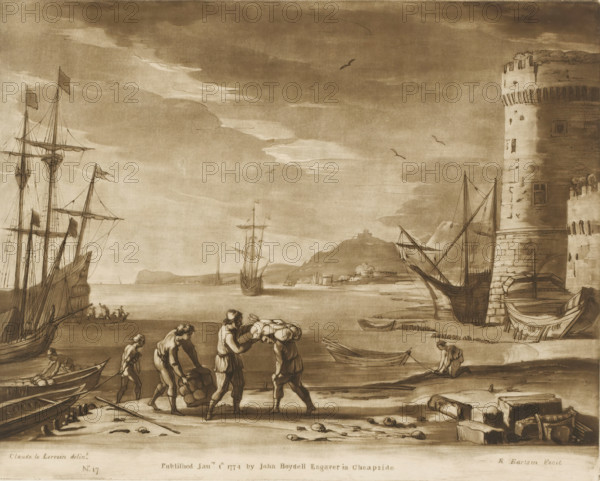 Seaport with figures loading merchandise onto a rowboat, Liber Veritatis. Or a Collection of Two
