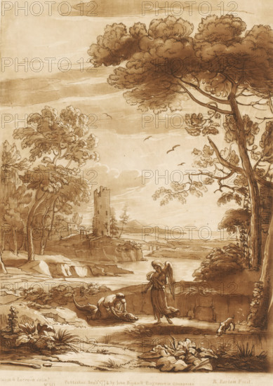 Coastal landscape with Tobias and the angel, Liber Veritatis. Or a Collection of Two Hundred