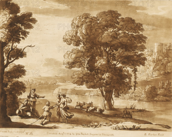 Landscape with five shepherds and cattle on a riverbank, Liber Veritatis. Or a Collection of Two