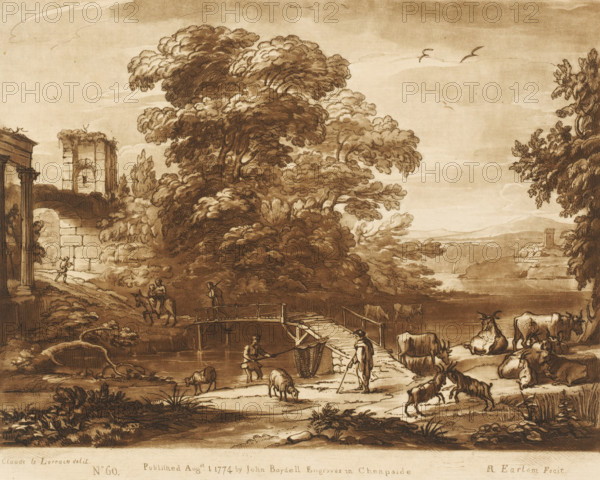 Landscape with cattle, fisherman and flight to Egypt, Liber Veritatis. Or a Collection of Two