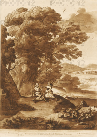 Landscape with Jupiter seducing Callisto in the guise of Diana, Prints after drawings by Claude