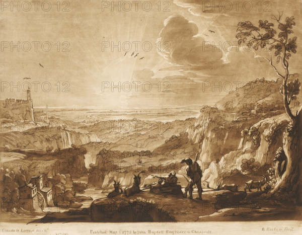 Mountainous landscape with hunter and shepherd at sunset, Liber Veritatis. Or a Collection of Two