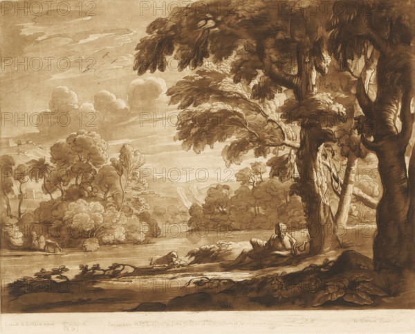 Landscape with John the Baptist lying under a tree on a riverbank, Liber Veritatis. Or a Collection