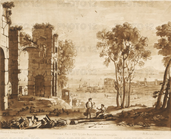 Coastal view with ruins and Apollo with the Sibyl of Cumae, Liber Veritatis. Or a Collection of Two