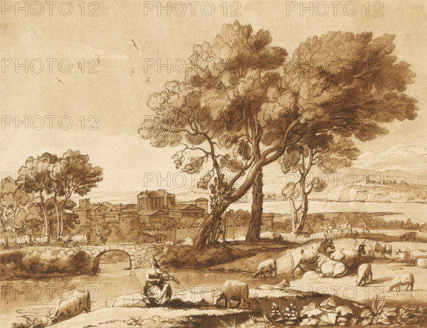 Landscape with Mercury stealing Admetus' cattle from Apollo, Prints after drawings by Claude