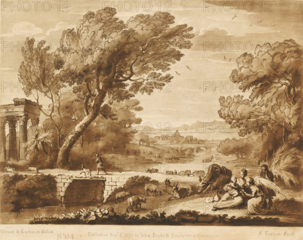 Landscape with ruins and tranquility during the flight to Egypt, Prints after drawings by Claude