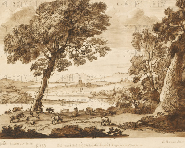 Landscape with goats and a flute-playing shepherd near a lake, Liber Veritatis. Or a Collection of