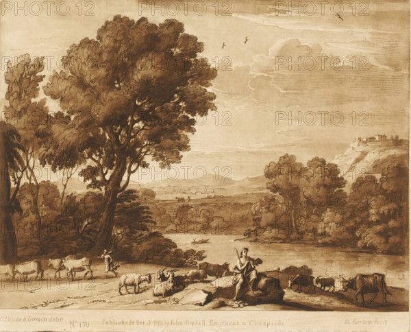 Landscape with Apollo and Mercury stealing the cattle, Prints after drawings by Claude Lorrain,