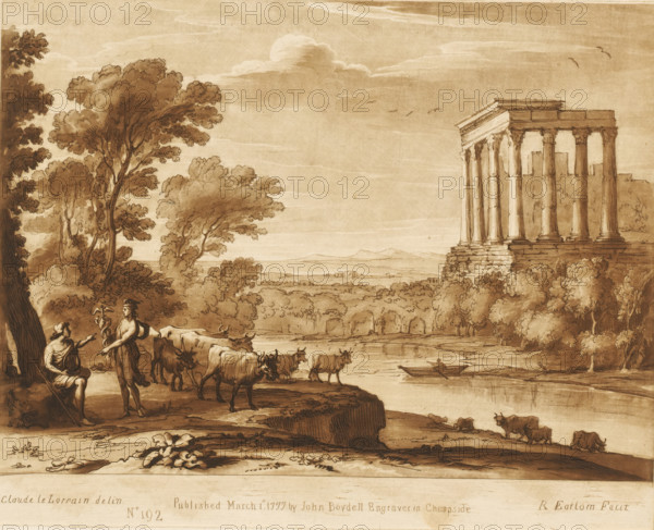 Landscape with Mercury giving the lyre to Apollo, Prints after drawings by Claude Lorrain, Liber