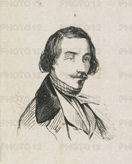 Portrait of Jan August Hendrik Leys, print, after drawing by Henri Leys (baron), 1825 - c. 1919,
