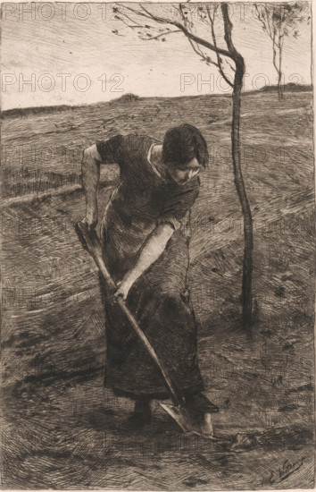 Creating woman, print, printmaker: Ernst Witkamp (signed by artist), 1864 - 1897, paper, chine